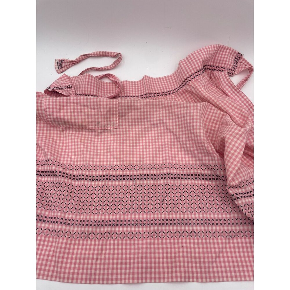 Vintage Pink Gingham Apron With Embroidered Hem & Pocket Retro Kitchen Chic - Picture 2 of 4